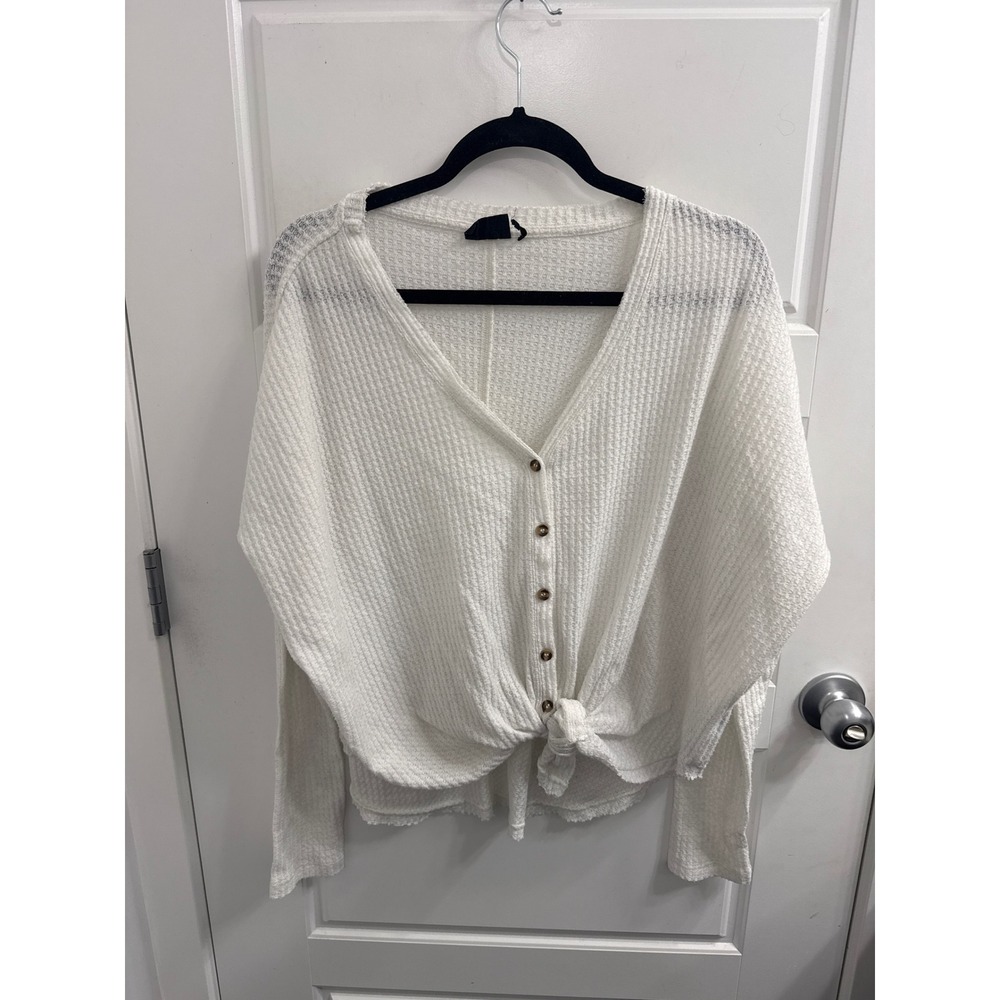 Out From Under Urban Outfitters White Waffle‎ Knit Tie Front Cardigan small